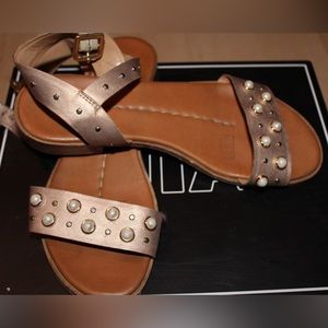 Rose Gold, Pearl-Detailed Sandals